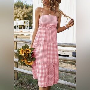 NWT color block plaid pink maxi dress with adjustable straps